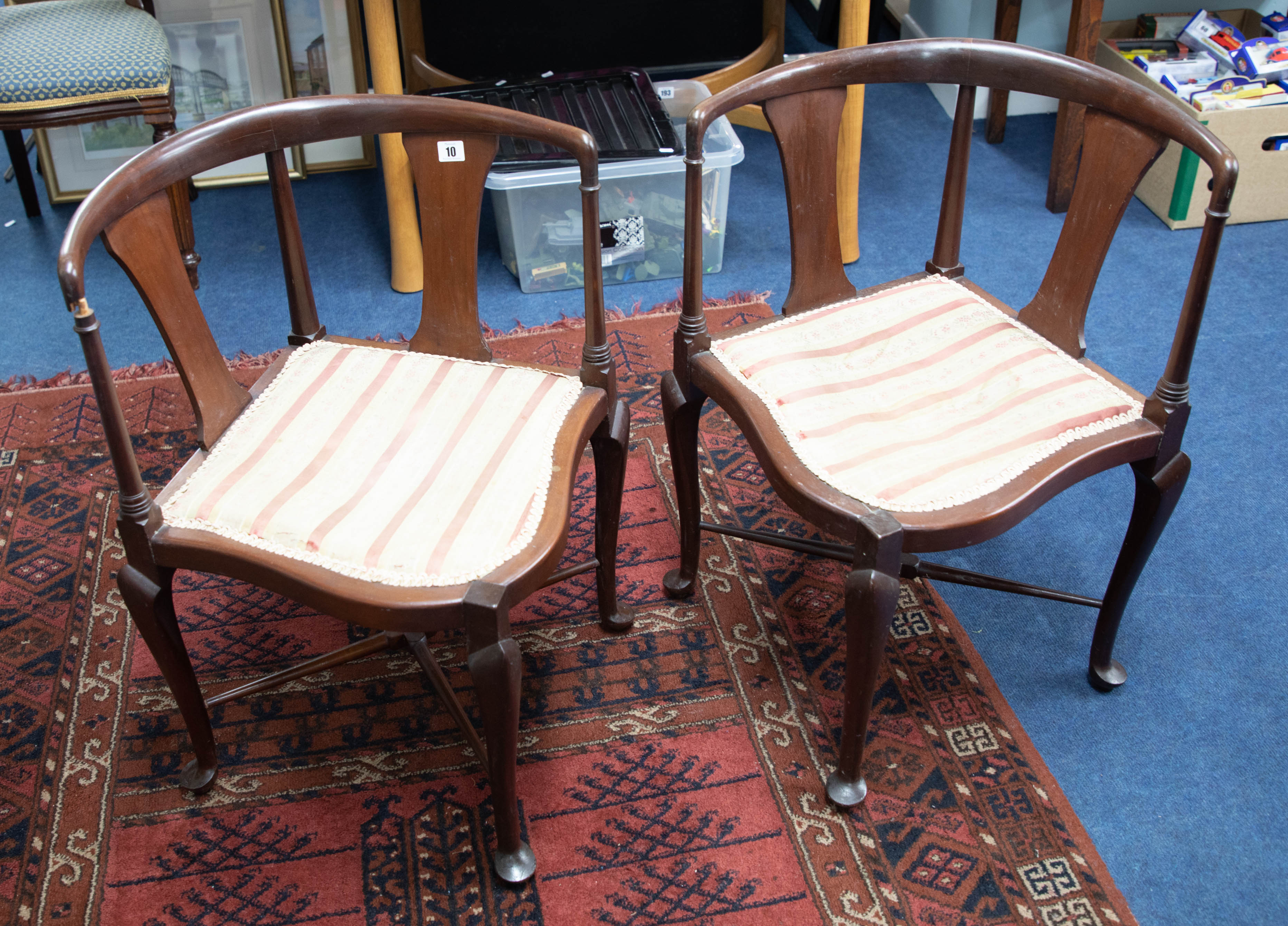 LATE ENTRY- A pair of mahogany framed corner chairs.