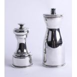 Two silver pepper mills, London makers Mappin and Webb and J.A.C., gross total weight 9oz, height of