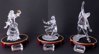 Swarovski set of three figures 1999, 2000, 2001, Columbine, Pierrot & Harlequin all boxed