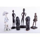 A Lladro figure 'A Girl with Parasol', together with other figures including ballerina sculpture,
