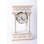 Porcelain 'Empress Josephine' Portico clock decorated with roses, by 'Franklin Mint', Roman dial,