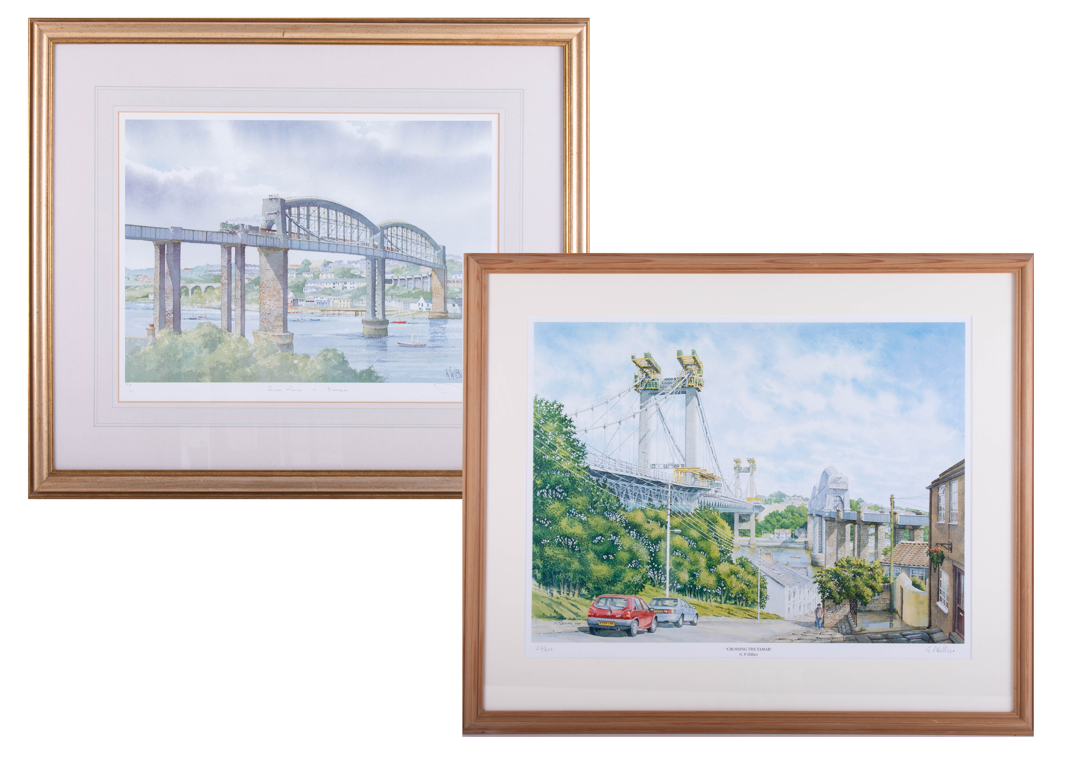 K.W.Burton, signed print River Tamar, together with G. Hillier Crossing the Tamar, limited