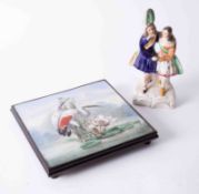 Staffordshire figure depicting couple dancing in period costume height 20cm, together with hand