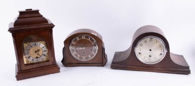 A 20th century mahogany bracket clock (partly built) together with four other assorted mantle