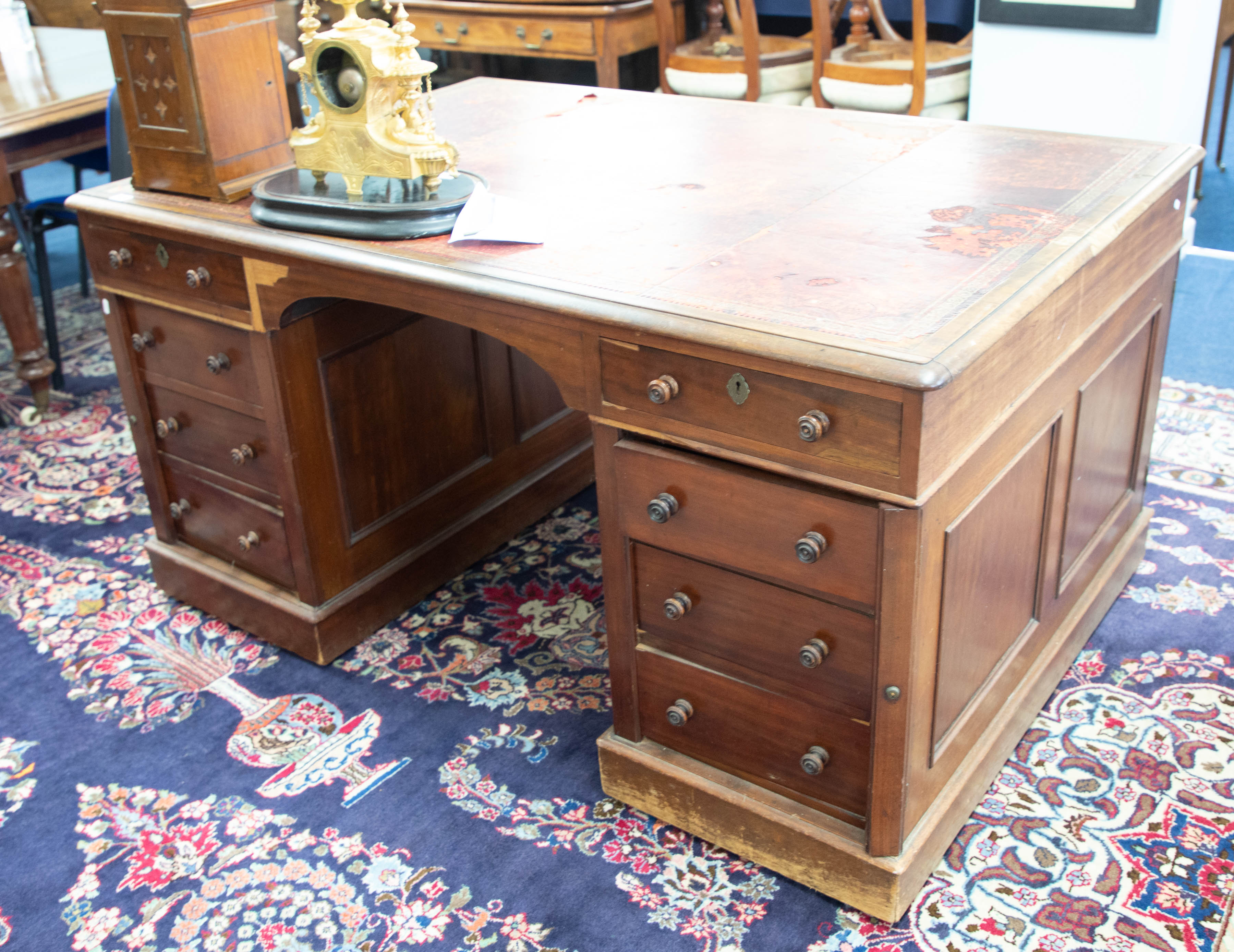 A 19th century mahogany Partners Desk, in three sections, one drawer missing, width 143cm, height - Image 2 of 2