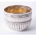 Solid silver Victorian bowl with silver gilt inner, foliate embossed and engraved decoration to