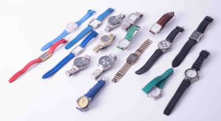 A collection of seventeen assorted wristwatches to include Citizen, Swatch, etc.