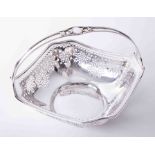 Solid silver square fruit basket with highly ornate pierced gallery, diagonal decorative ribbed