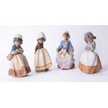 Lladro, four figures in brown pottery of Dutch girls, height 12cm.