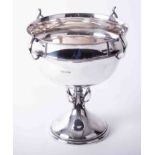 Large Geo V solid silver bowl on raised round pedestal with 4 scroll fittings to pedestal with large