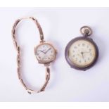 A 9ct yellow gold ladies Vertex watch together with a fob watch (2).