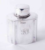 Solid silver tea caddy with plain oval body removable top dimensions 10cm x 9cm x 7cm, hallmark