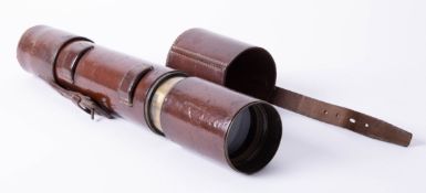 A telescope marked 'J.H.Steward Gracechurch Street, London', with leathered casing, length 29cm