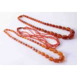 Antique single row faceted amber necklace strung on wild silk with 6.00mm bolt ring clasp approx