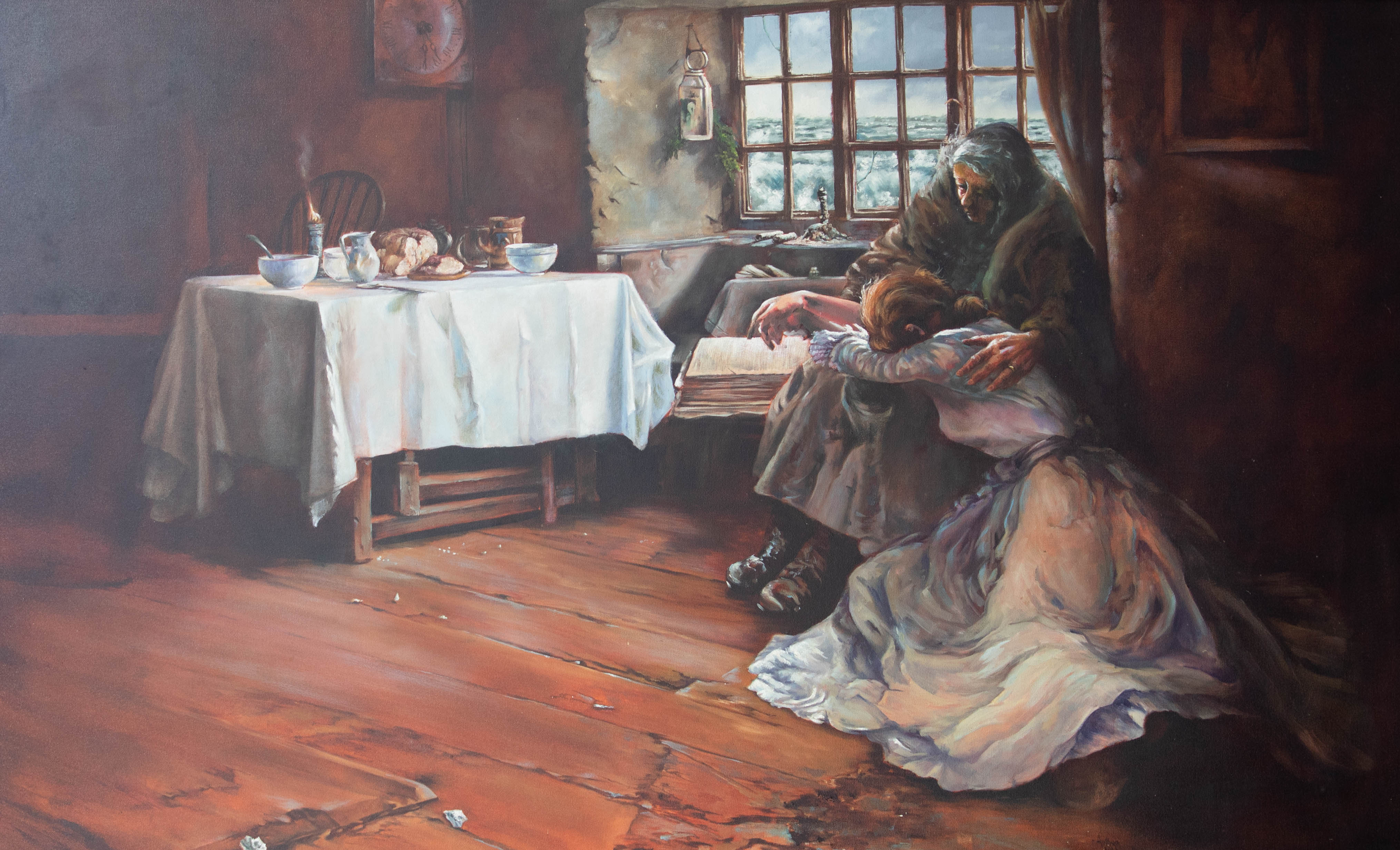 Anthea Libby after Frank Bramley, a copy of 'A Hopeless Dawn' 1888 oil on canvas, original work in - Image 2 of 2