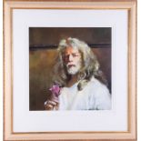 Robert Lenkiewicz, 'Self Portrait Holding Rose', signed limited edition print 62/500, 47cm x 47cm,