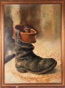 Robert Lenkiewicz (1941-2002) oil on hardboard, 'Painters Right Boot' signed, 64cm x 46.50cm. This