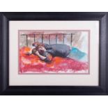 Robert Lenkiewicz, original work titled 'Study of Eliza on the bed', cryla on paper, signed and