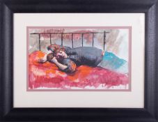 Robert Lenkiewicz, original work titled 'Study of Eliza on the bed', cryla on paper, signed and