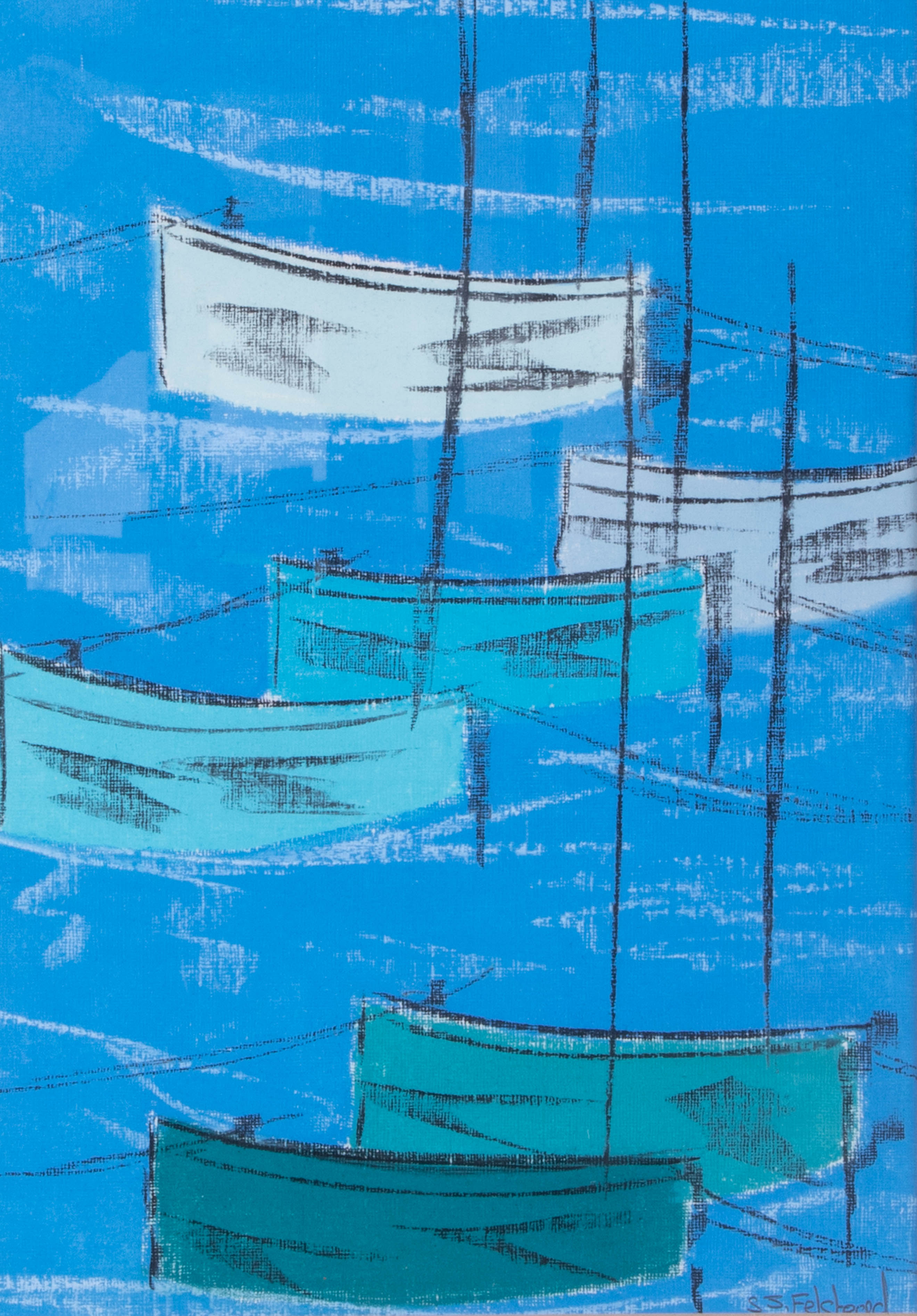 Stephen Felstead, mixed media 'Moored Boats', 33cm x 24cm, framed. - Image 2 of 2