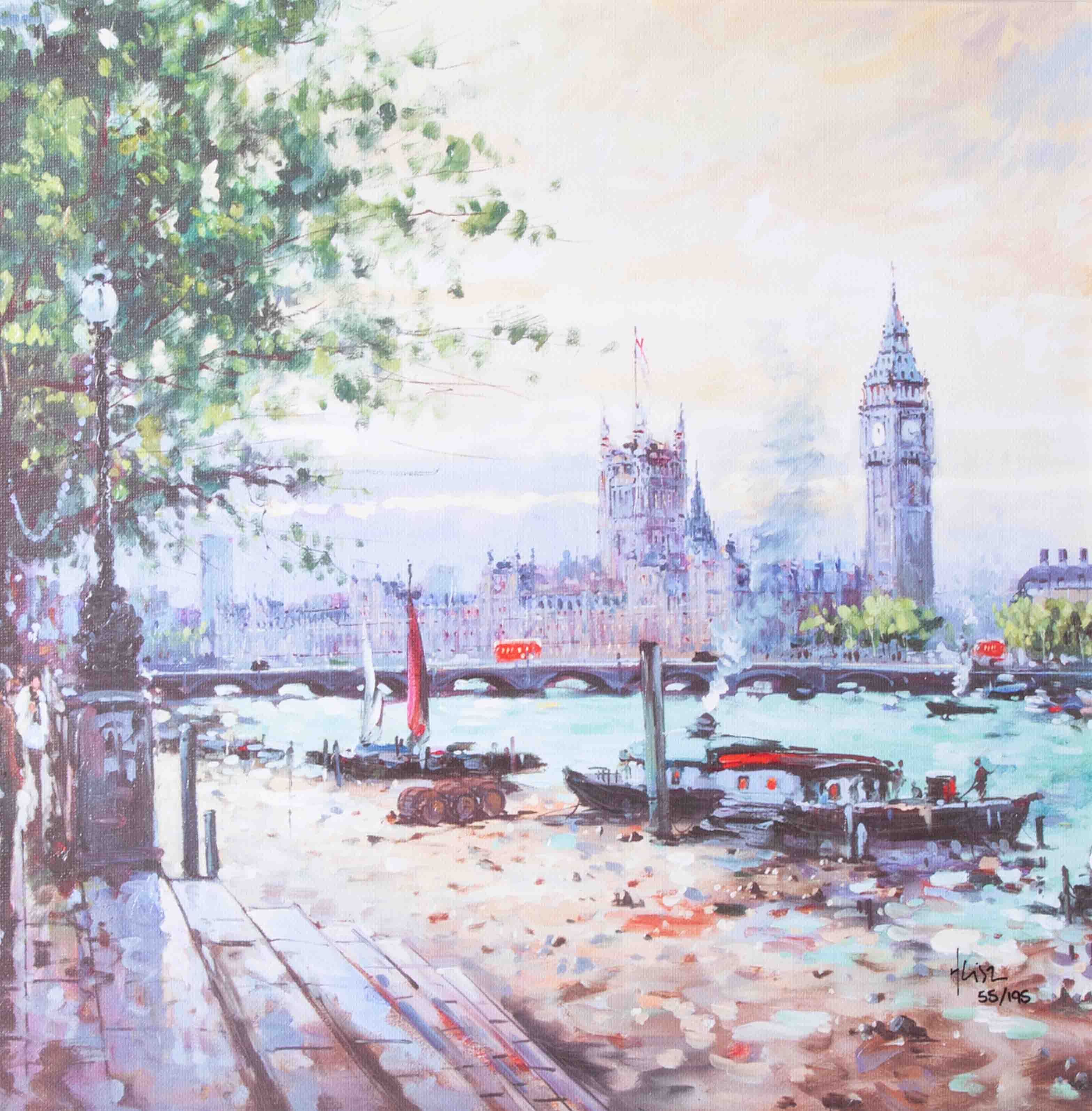Henderson Cisz, hand enhanced canvas, 'View Across the Thames', edition number 55/195, with - Image 2 of 2