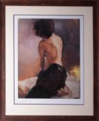 Michael J Austin, open print rear view of a lady, signed by the artist 1996, 60cm x 48cm, framed and