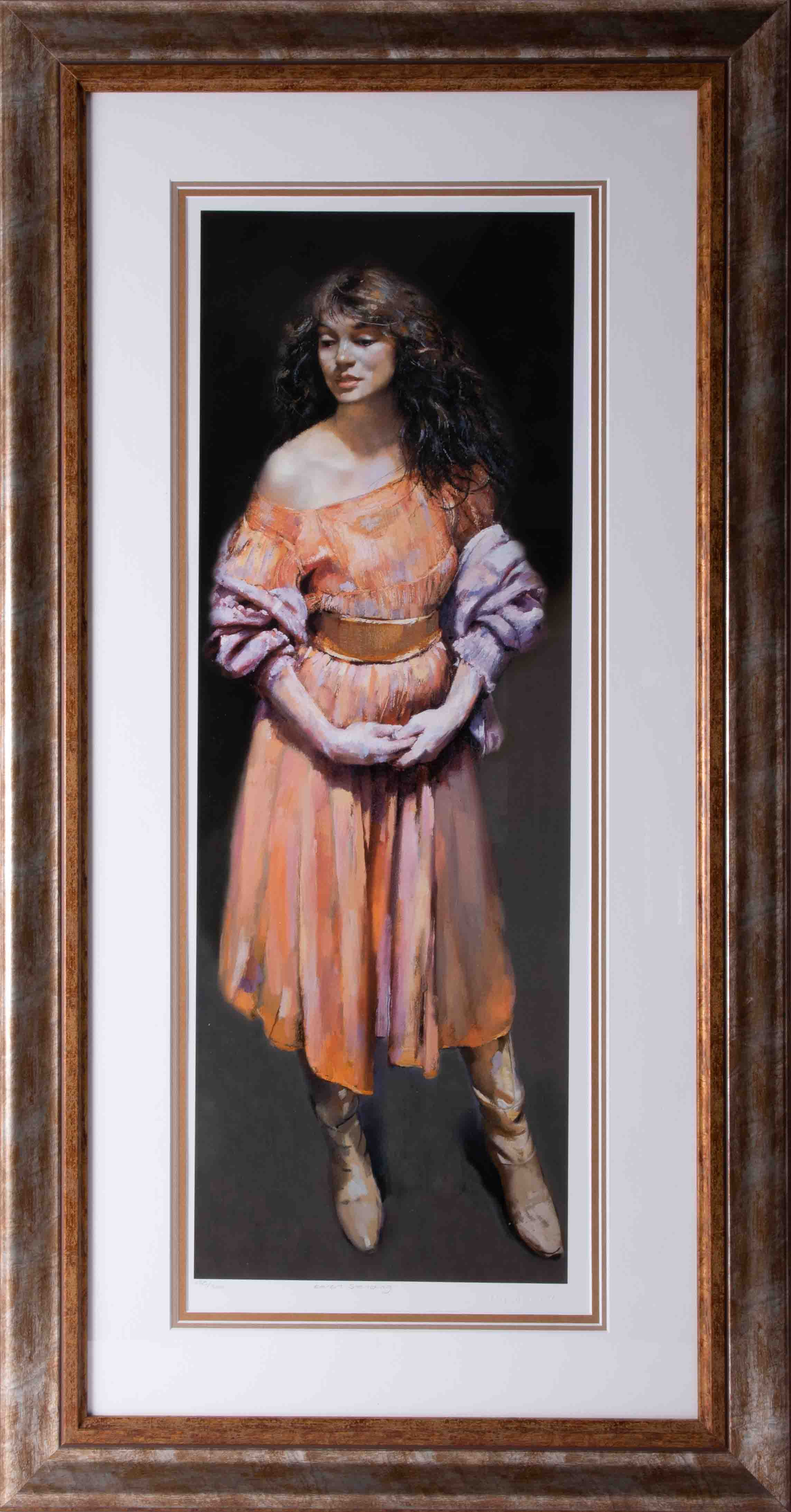 Robert Lenkiewicz, 'Karen Standing', signed edition print 455/500, 73cm x 25cm, framed and glazed,