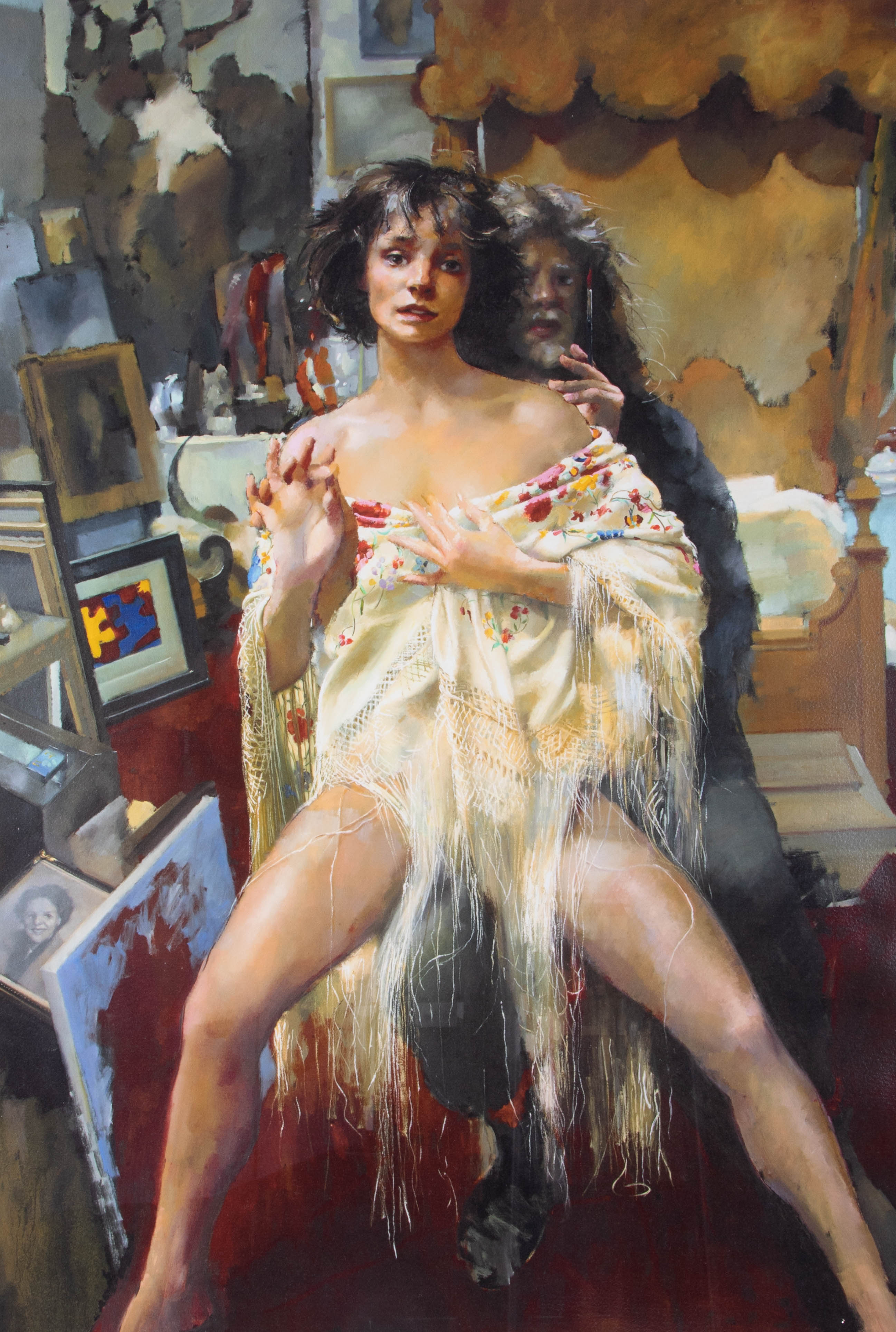 Robert Lenkiewicz, 'Benedicta with the Painter' open print, 73cm x 50cm, framed and glazed. - Image 2 of 2