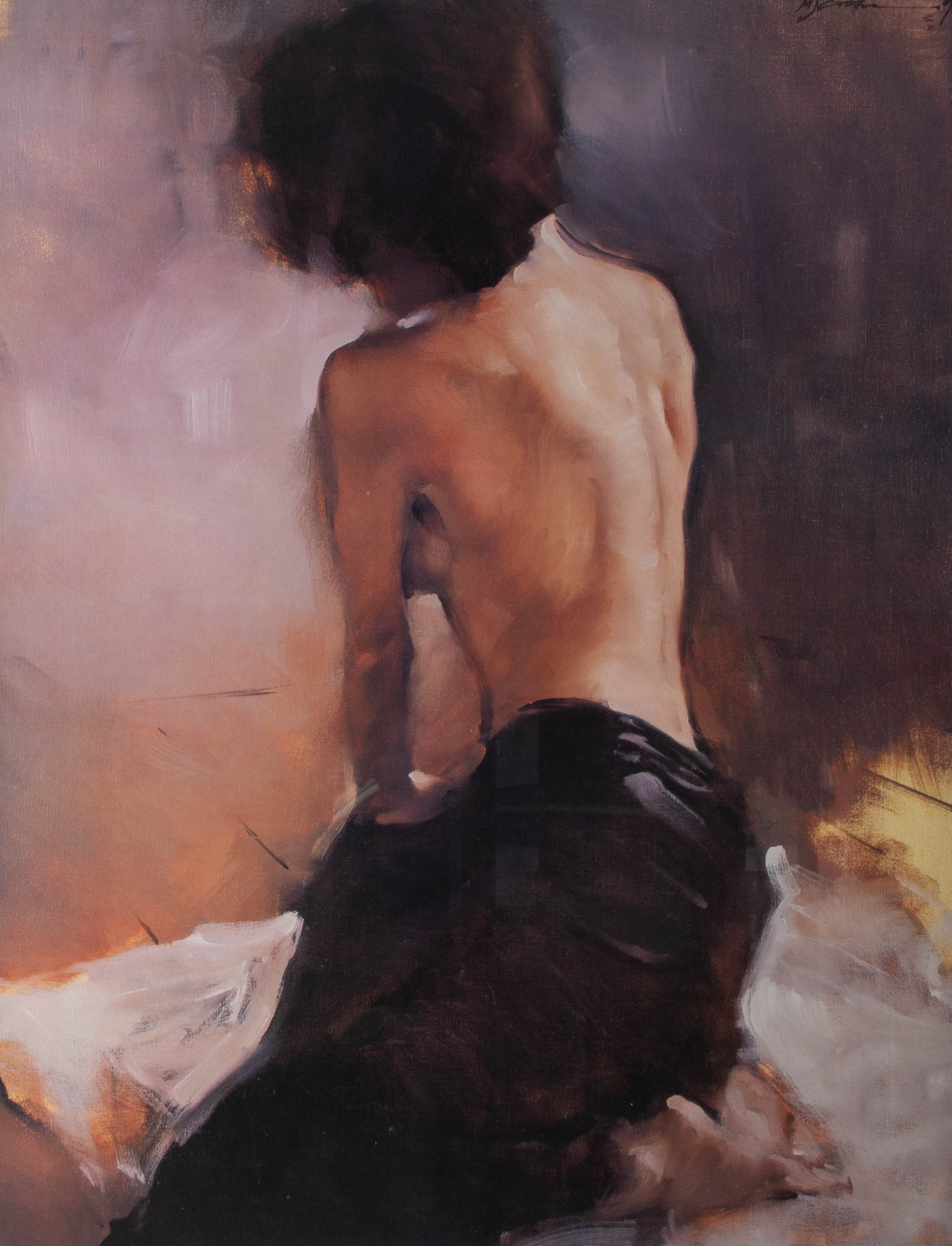 Michael J Austin, open print rear view of a lady, signed by the artist 1996, 60cm x 48cm, framed and - Image 2 of 2