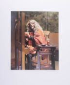 Robert Lenkiewicz, 'Self Portrait at Easel', signed limited edition print 61/500, 38cm 32cm,