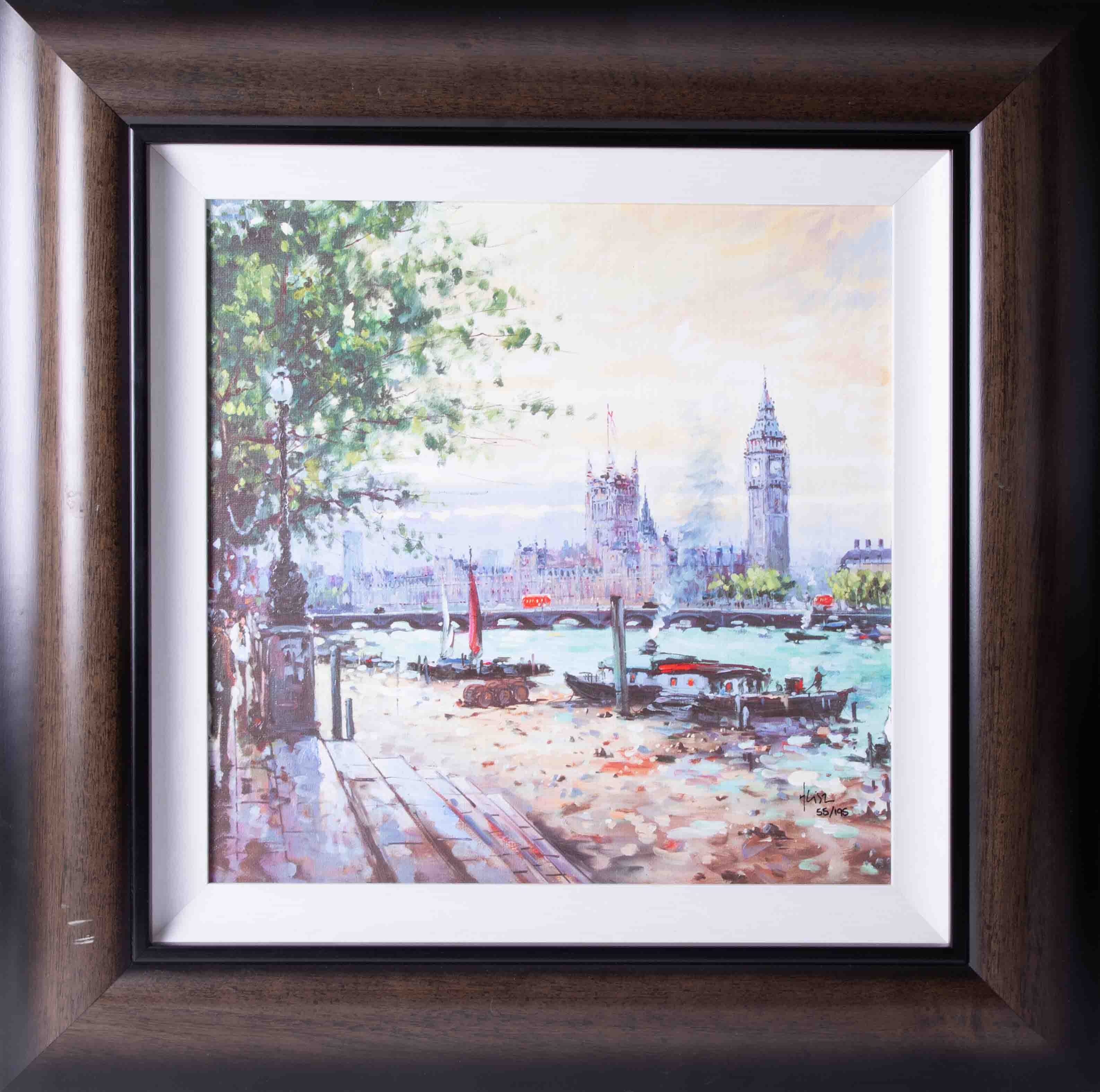 Henderson Cisz, hand enhanced canvas, 'View Across the Thames', edition number 55/195, with