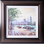 Henderson Cisz, hand enhanced canvas, 'View Across the Thames', edition number 55/195, with