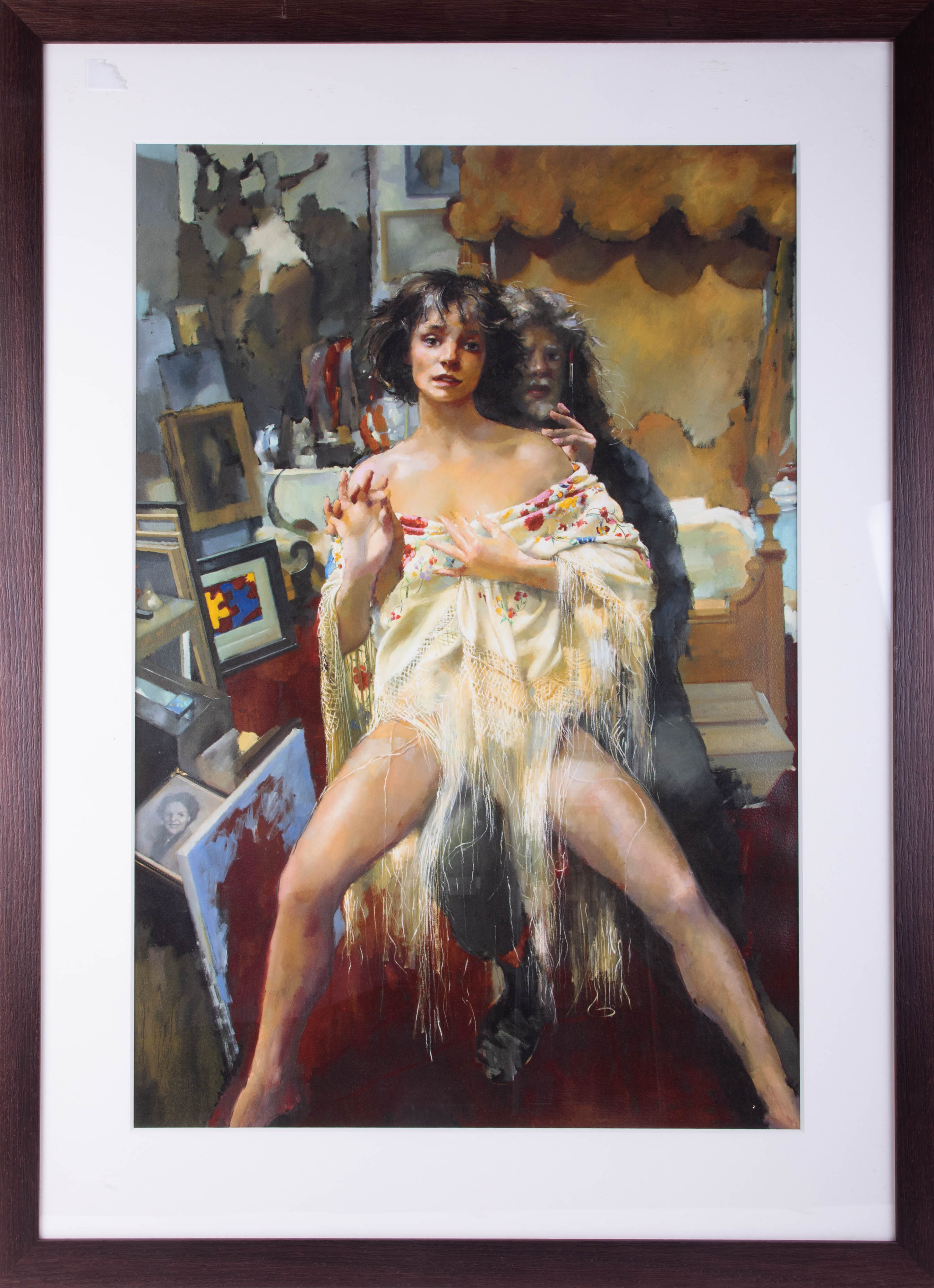 Robert Lenkiewicz, 'Benedicta with the Painter' open print, 73cm x 50cm, framed and glazed.