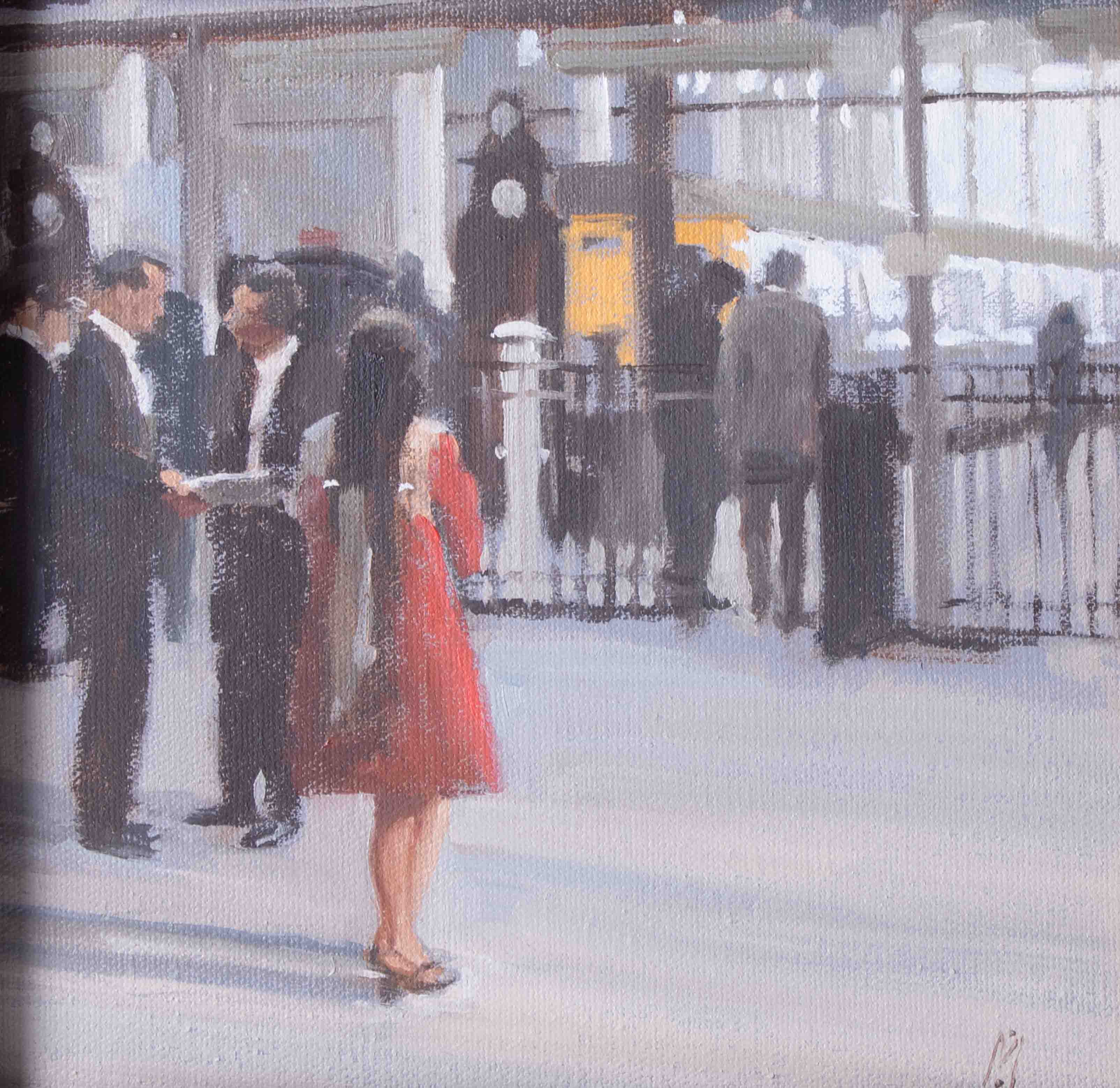 Nigel Mason, 'Brief Encounter', oil on canvas, titled with inscription on verso 2015, signed and - Image 2 of 2