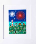 Brian Pollard, acrylic on canvas board 'Hoe Fireworks', 17cm x 12cm, framed. Provenance, consigned