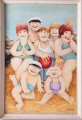 Beryl Cook (1926-2008) oil on board, 'Family with a Transistor ', signed 53cm x 36cm, framed.