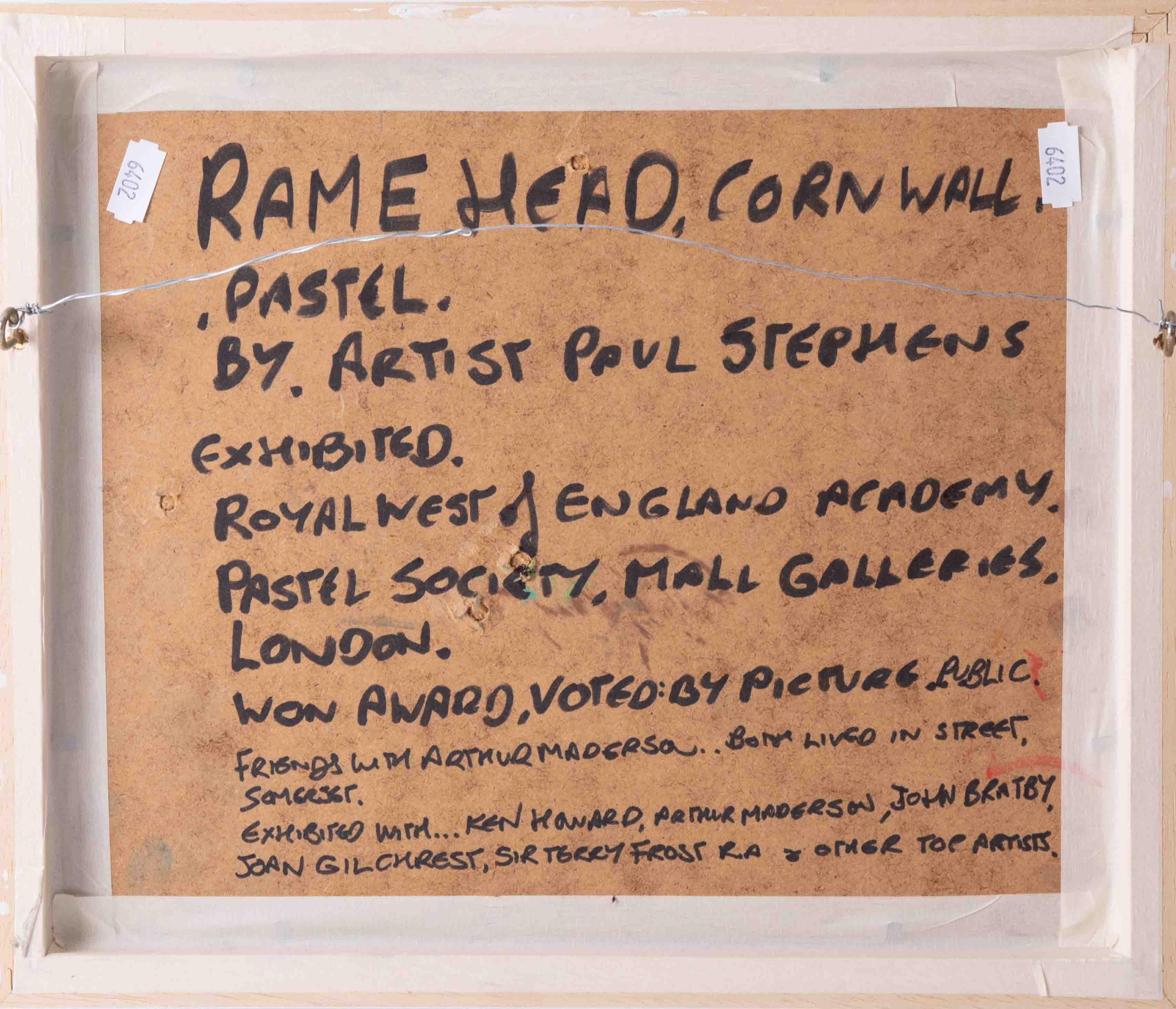 Paul Stephens, pastel 'Rain Head Cornwall', titled and inscribed on reverse, exhibited R W E Academy - Image 3 of 3