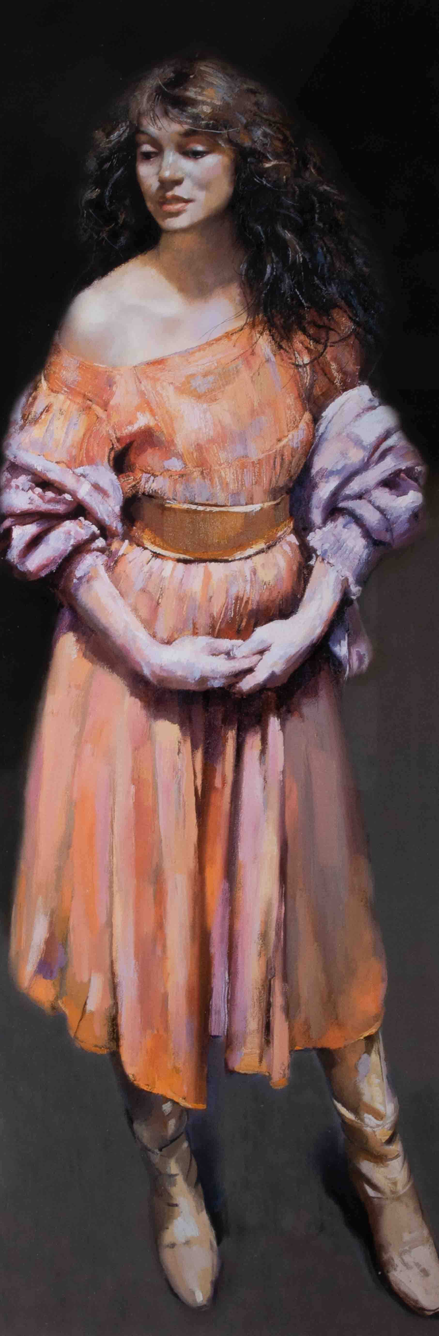 Robert Lenkiewicz, 'Karen Standing', signed edition print 455/500, 73cm x 25cm, framed and glazed, - Image 2 of 2