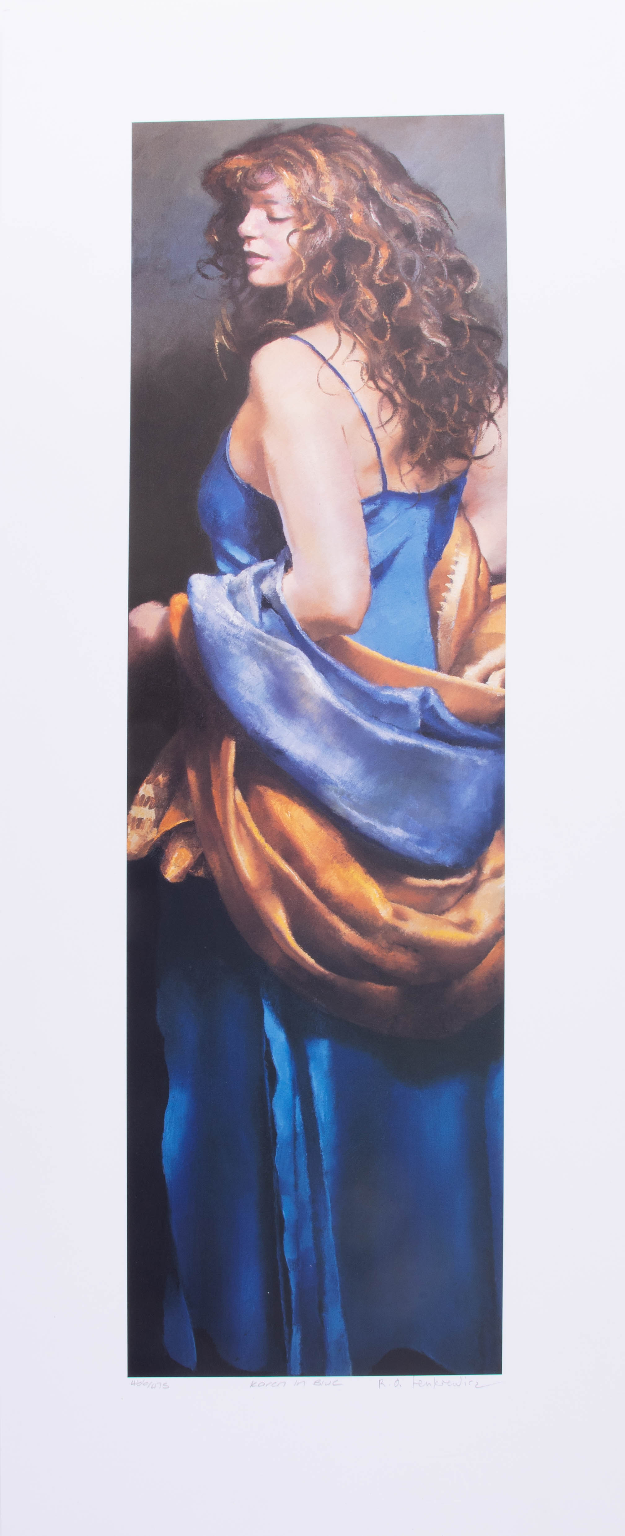 Robert Lenkiewicz, 'Karen in Blue', signed limited edition print 466/475, 72cm x 20cm, unframed,