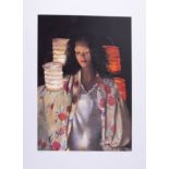 Robert Lenkiewicz, 'Anna with Paper Lanterns', signed limited edition print 179/500, 53cm x 37cm,