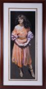 Robert Lenkiewicz, 'Karen Standing' signed edition print 41/500, 77cm x 29cm, framed and glazed.