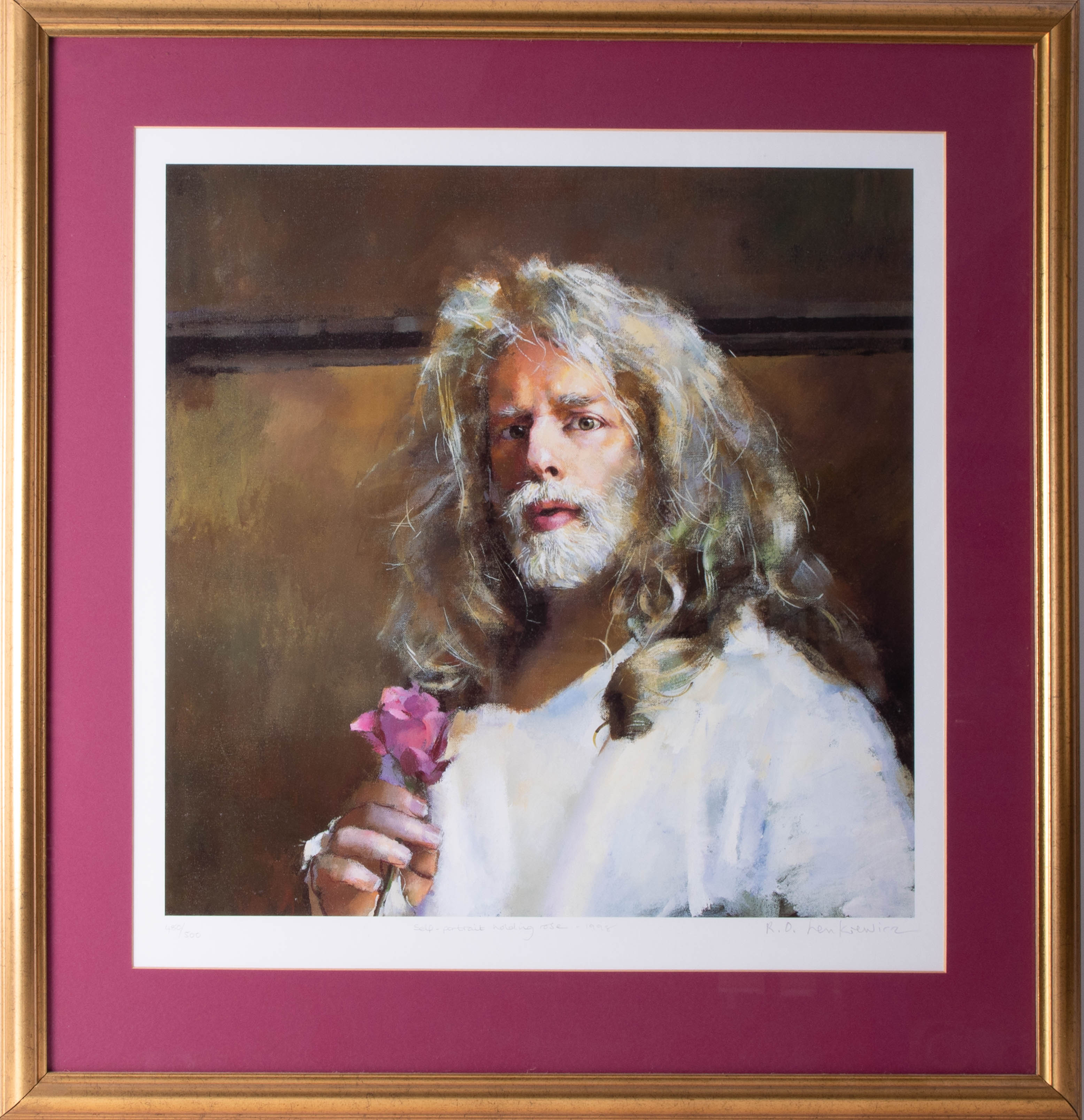 Robert Lenkiewicz, 'Self Portrait with Rose - 1998', signed edition print 480/500, 47cm x 47cm,