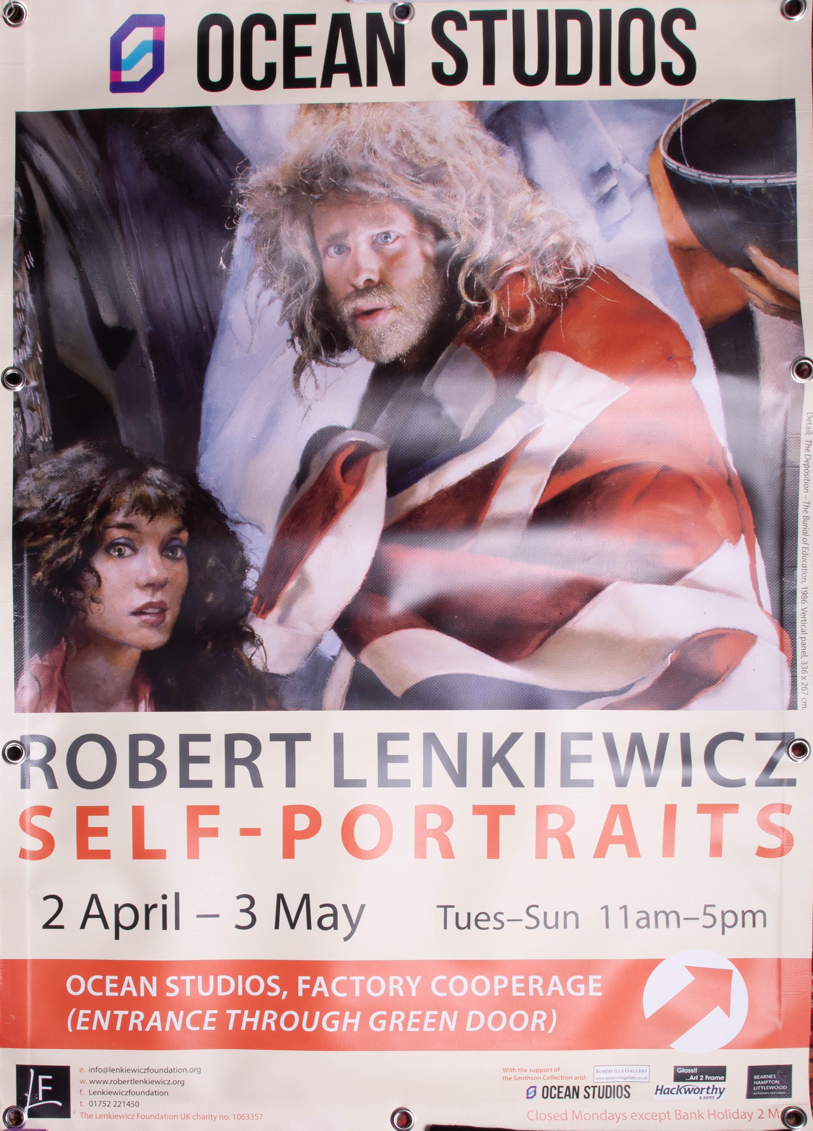 A large laminated canvas exhibition poster/print, Robert Lenkiewicz 'Self Portrait The Deposition,