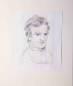 Robert Lenkiewicz, early pencil portrait of a young man, signed, 37cm x 37cm, mounted on board.