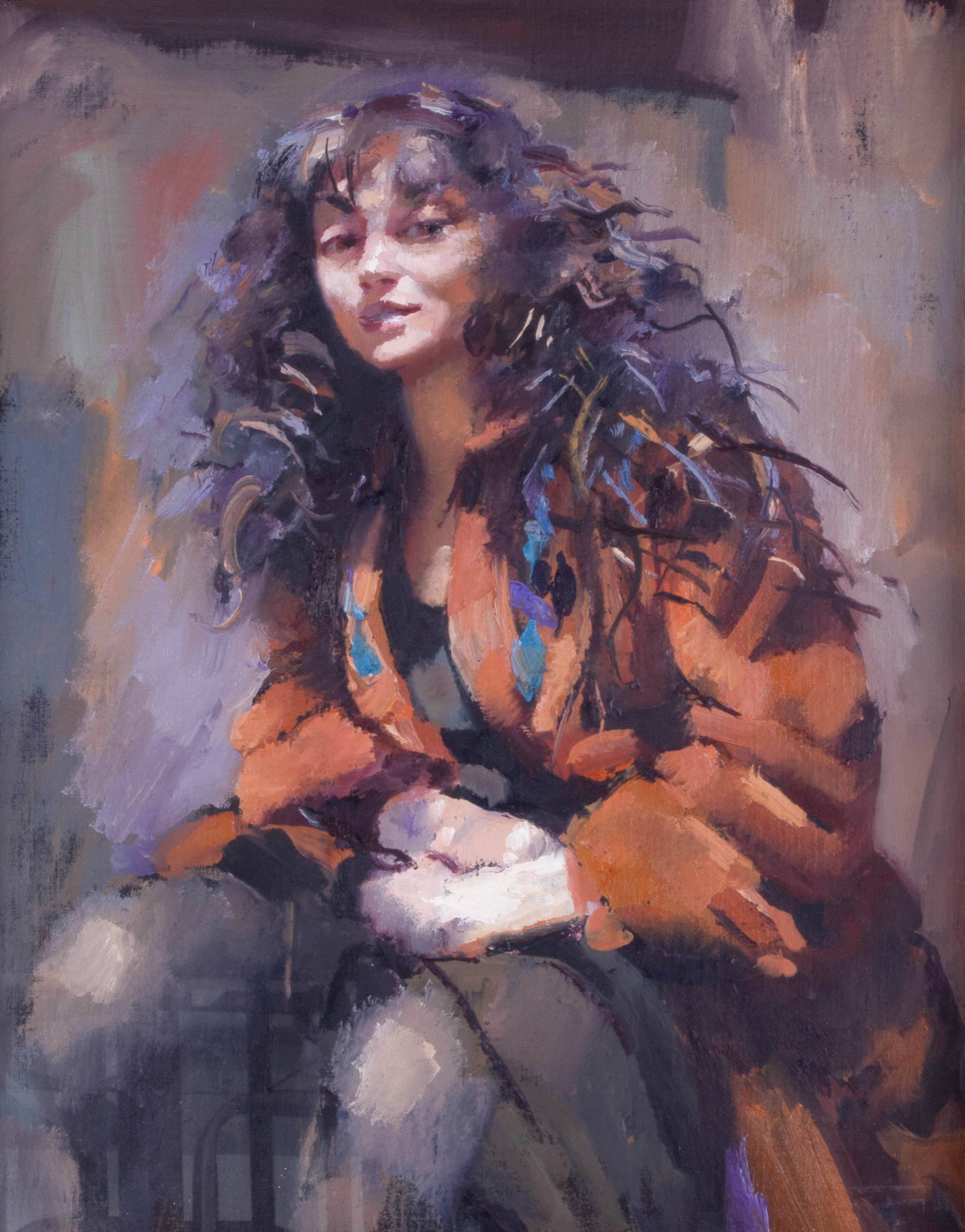 Robert Lenkiewicz (1941-2002), oil on board 'Study Karen Ciambriello in Brown Coat', signed and - Image 2 of 3