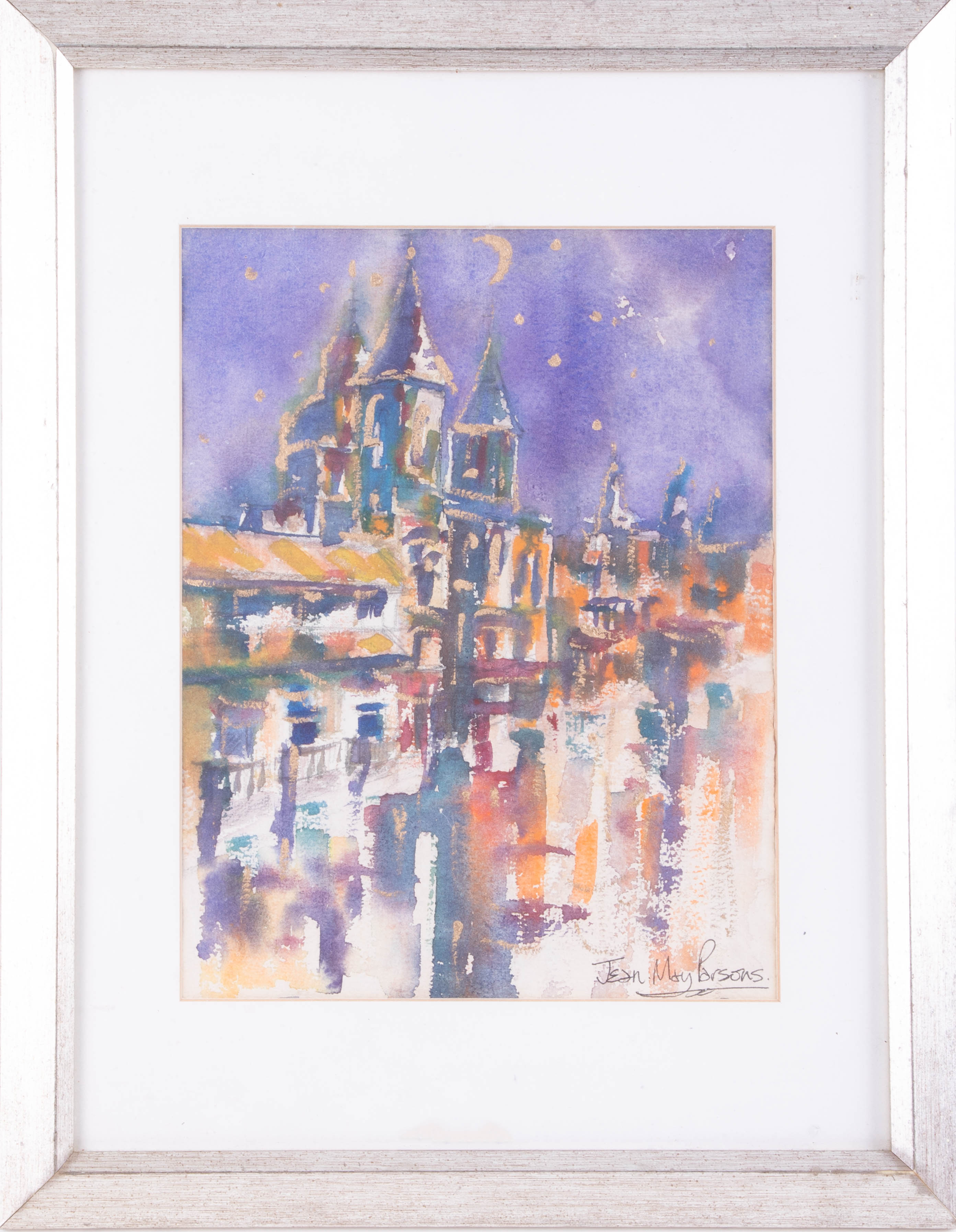 Jean May Parsons (1952-2017), mixed media of City View, 25cm x 20cm, signed, framed and glazed.