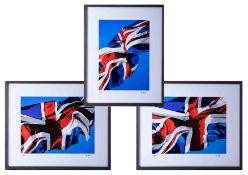 Henry Sells, 'Union Flag' signed limited edition Triptych, each numbered 1/50, signed, framed and