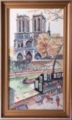 Fred Yates (1922-2008) oil on board, 'Notre Dame, Paris', signed, image size 51cm x