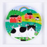 Arth Lawr, acrylic on roundel 'A Farm Cat, 2020', diameter 30cm, signed, consigned by the artist,