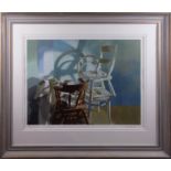 Robert Lenkiewicz, 'Chairs', signed limited edition print 100/195, 56cm x 75cm, framed and glazed,